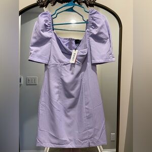 Cider Light Purple Puff Sleeve Mini Dress